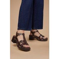 Dorothy Perkins Women's Jasmin Faux Leather Wood Effect Block Heel Platform Sandals in Chocolate | Size: 6