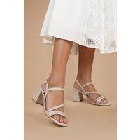 Dorothy Perkins Women's Deia Textile Design Block Heeled Open Toe Strap Sandals in Beige | Size: 5