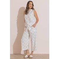 Klass. Women's Embroidered Textured Cotton Wide Leg Cropped Trousers in White | Size: 14
