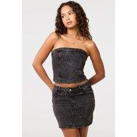 Pink Vanilla Women's Black Diamante Denim Bandeau Top | Size: Large