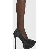 Lamoda Women's Diamond in the Rough Sparkly Black Glitter Platform Heels | Size: 6