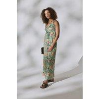 Izabel London Women's Butterfly Print V-Neck Empire Maxi Dress in Green | Size: 16