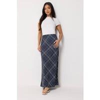 PixieGirl Women's Petite Check Maxi Skirt in Dark Blue | Size: 14