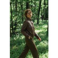 OUTTA BOX Women's Zipped Stand Collar PU Jacket for Women - Casual, Chic & Elegant in Brown | Size: Large
