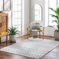 Livabliss Elaziz-Geometric Grey White Beige Taupe Global Living Dining Bedroom Rug in Charcoal | Size: 200 cm x 275 cm