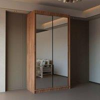 Sliding Wardrobes 4U Double Mirror Sliding Wardrobe With LED Light W90cm x H200cm x D62cm in Walnut