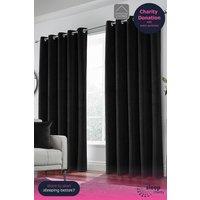 Enhanced Living Velvet, Supersoft, 100% Blackout, Thermal Pair of Curtains with Eyelet Top - Black | Size: 168 cm width x 229 cm drop