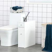 HOMCOM Bathroom Slim Floor Cabinet Narrow Wooden Storage Bath Toilet Cupboard in White