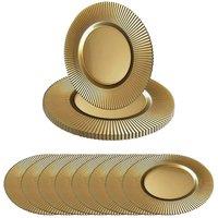 Neel Blue 33cm Set of 12 Charger Plates with Ribbed Edge for Dinner Table Decoration in Metallic Gold