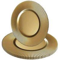 Neel Blue 33cm Set of 6 Charger Plates with Ribbed Edge for Dinner Table Decoration in Metallic Gold
