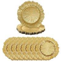 Neel Blue 33cm Set of 12 Charger Plates Vintage Design Glass Plates for Dinner Table Decoration in Metallic Gold