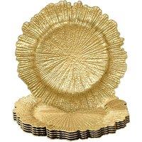 Neel Blue 33cm Set of 6 Charger Plates Vintage Design Glass Plates for Dinner Table Decoration in Metallic Gold