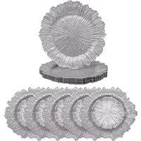 Neel Blue 33cm Set of 12 Charger Plates Vintage Design Glass Plates for Dinner Table Decoration in Metallic Silver