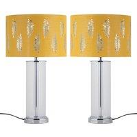 First Choice Lighting Set of 2 Aura - Chrome Table Lamps with Ochre Fern Cut Out Shades in Silver