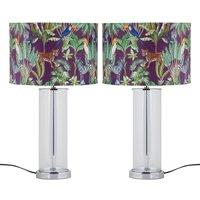 First Choice Lighting Set of 2 Aura - Chrome Table Lamps with Safari Velvet Shades in Silver