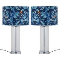 First Choice Lighting Set of 2 Aura - Chrome Table Lamps with Toucan Velvet Shades in Silver