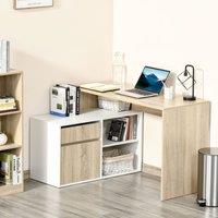 HOMCOM L-Shaped Corner Computer Desk Study Table PC Work with Storage Shelf in White