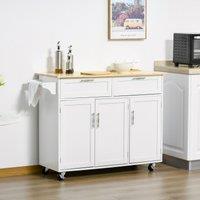 HOMCOM Kitchen Island Utility Cart with 2 Storage Drawers Cabinets in White