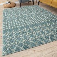 THE RUGS Soft Moroccan Diamond Shaggy Rugs & Runner Duck Egg Blue Living Room | Size: 120 cm diameter