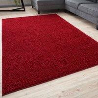 THE RUGS Soft Plain High Pile Shaggy Rugs & Runners Living Room Bedroom 380 in Red | Size: 120 cm diameter