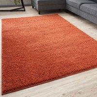 THE RUGS Soft Plain High Pile Shaggy Rugs & Runners Living Room Bedroom 380 in Terracotta | Size: 120 cm diameter