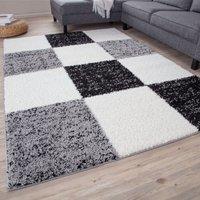 THE RUGS Soft Check High Pile Shaggy Rugs & Runners Living Room Bedroom 381 in Grey | Size: 120 cm diameter