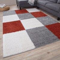 THE RUGS Soft Check High Pile Shaggy Rugs & Runners Living Room Bedroom 381 in Terracotta | Size: 120 cm x 120 cm