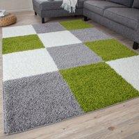 THE RUGS Soft Check High Pile Shaggy Rugs & Runners Living Room Bedroom 381 in Green | Size: 120 cm diameter