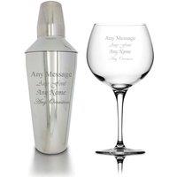Uniqueful Personalised Cocktail Shaker & Gin Balloon Glass for Birthday in Silver