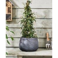 Dibor Small Grey Symmetry Stripe Fibre Clay Indoor Outdoor Garden Planter Houseplant Flower Plant Pot H20 x Dia29cm
