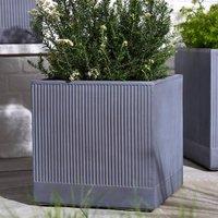 Dibor Large Slate Grey Ribbed Finish Fibre Clay Indoor Outdoor Garden Plant Pots Houseplant Flower Planter H37 x W37cm