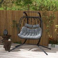 OUTSUNNY PE Hanging Swing Chair w/ Thick Cushion, Patio Hanging Chair in Black