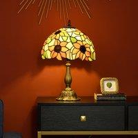 HOMCOM Handmade Stained Glass Table Lamp Bedside Lamp for Bedroom in Orange