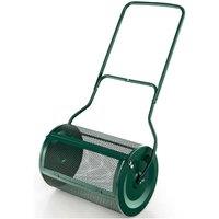 Gr8 Garden Garden Compost Spreader 76L Grass Lawn Manure Peat Moss Soil Fertiliser Roller in Green