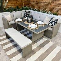 Modish Furnishing Vegas 9 Seater Light Grey Rattan Corner Dining Set & Bench