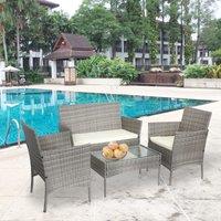 Alivio 4-Seater Rattan Garden Furniture Set with Coffee Table & Cushions in Grey