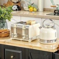 HOMCOM 1.7L 3000W Fast Boil Electric Kettle & 4 Slice Toaster Set in Off-White | Size: 2 Pack