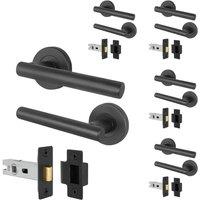 AFIT Black Door Handles Round Rose with Latch T-Bar 5 Pair Olvera | Size: 150mm x 150mm