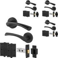 AFIT Black Door Handles Rose with Latch, 4 Pairs Matt Black Internal | Size: 150mm x 150mm