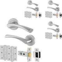 AFIT Novi Satin Door Handles Rose Latch Hinge, 4 Pair Satin Nickel Internal in Silver | Size: 150mm x 150mm