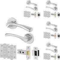AFIT Chrome Door Handles Rose with Latch, 5 Pairs Polished Chrome in Silver | Size: 150mm x 150mm