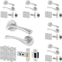 AFIT Chrome Door Handles Rose with Latch, 6 Pairs Polished Chrome in Silver | Size: 150mm x 150mm
