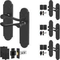 AFIT Black Door Handles Latch Set, 4 Pairs Matt Black Backplate, Hinges | Size: 150mm x 150mm