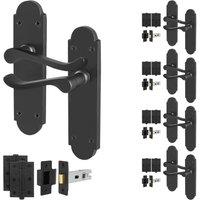AFIT Black Door Handles Latch Set, 5 Pairs Matt Black Backplate, Hinges | Size: 150mm x 150mm