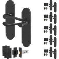 AFIT Black Door Handles Latch Set, 6 Pairs Matt Black Backplate, Hinges | Size: 150mm x 150mm