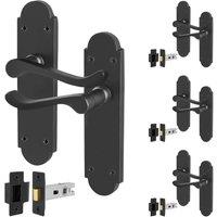 AFIT Black Door Handles with Latch, 4 Pairs Matt Black Backplate | Size: 150mm x 150mm