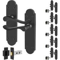 AFIT Black Door Handles with Latch, 6 Pairs Matt Black Backplate | Size: 150mm x 150mm