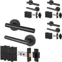 AFIT Black Door Handles Round Rose with Latch Hinges T-Bar 4 Pack | Size: 150mm x 150mm