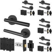 AFIT Black Door Handles Round Rose with Latch Hinges T-Bar 5 Pack | Size: 150mm x 150mm