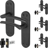 AFIT Matt Black Door Handles Backplate, Latch 64mm 4 Pairs | Size: 150mm x 150mm